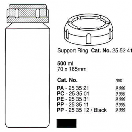 Botellas 500 ml. (70X165 mm.) PE, fondo plano, con tapa (6 unid.)